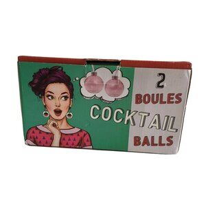 Cocktail Balls Box Of 2 Pink Glass 14 Oz With 2 Reusable Straws Retro Style